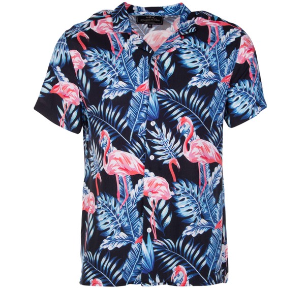 Honolulu Shirt, Black Flamingo Leaf, L, Blount And Pool