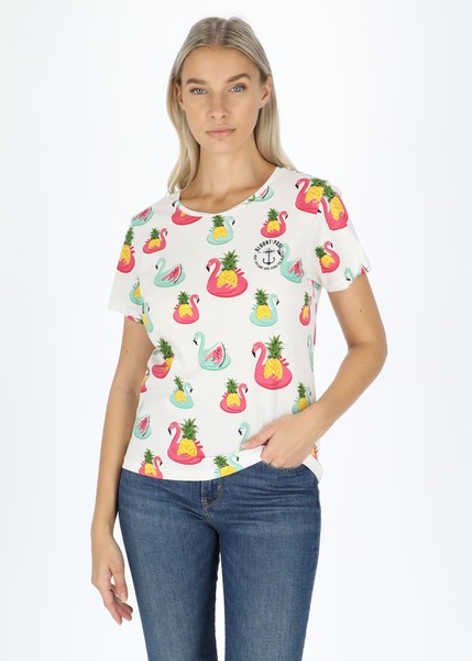 Jungle Tee W, White Flamingo Pineapple, 38, Strandkläder