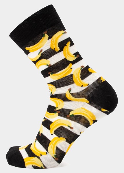 Tropical Sock, White Graphic Banana, 41-46, Bomullsstrumpor
